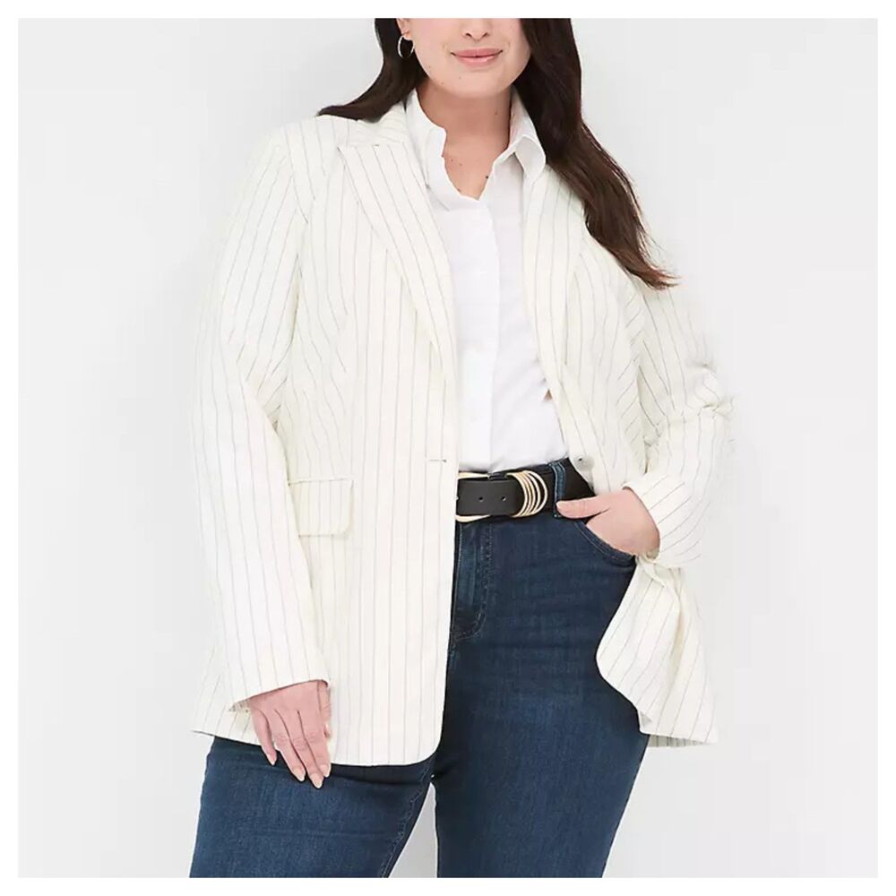 Lane Bryant Linen Pinstripe One-Button Blazer